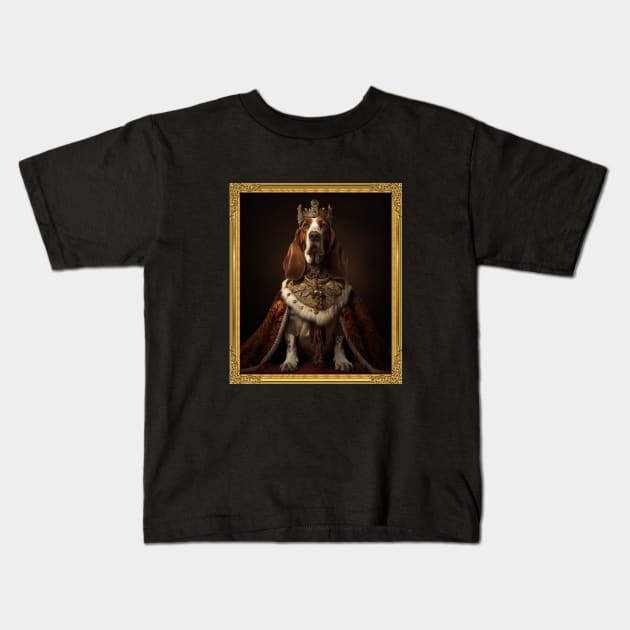 Noble Mahogany & White Basset Hound - Medieval King (Framed) Kids T-Shirt by HUH? Designs